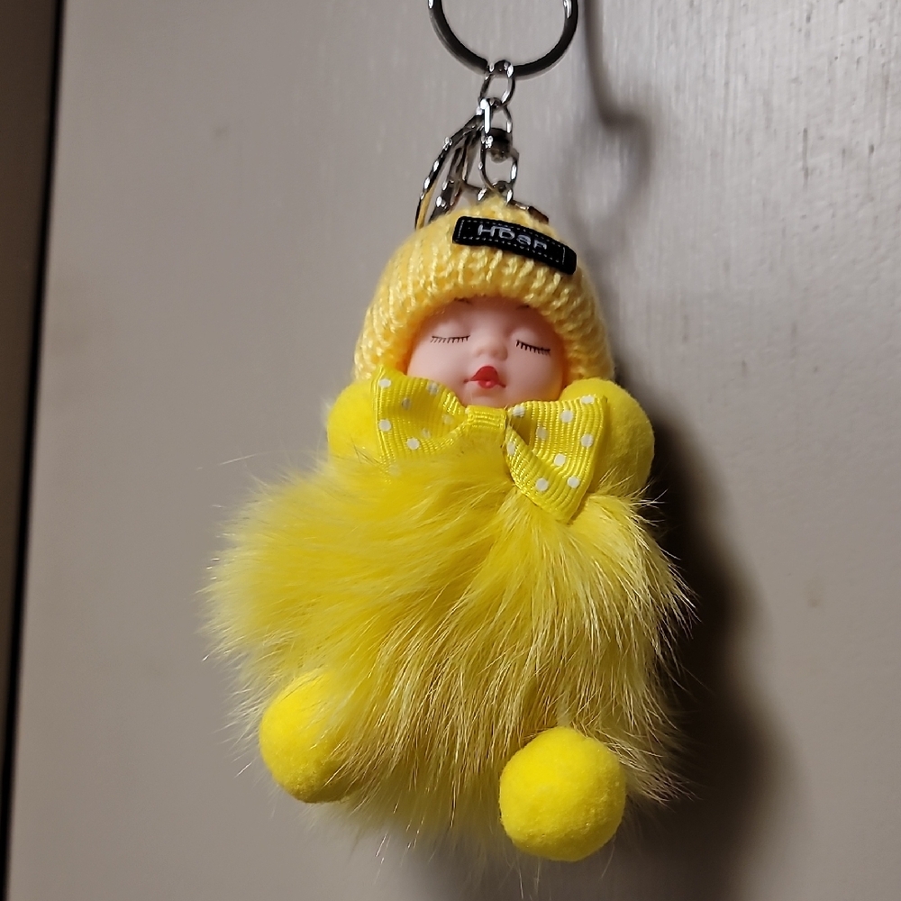 Yellow Fluffy Keychain Doll